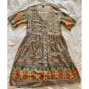 Orange and Teal Floral Button Up Shift Dress